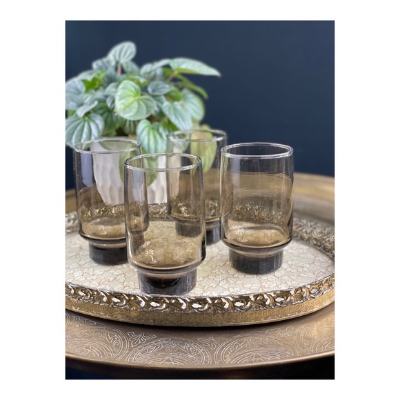 SOLD Libbey 11 oz Tumblers Tawny Accent Smoke Glass Set of 4 1970s - Picture 5 of 5